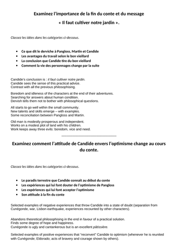 Candide - Plans for AS essays