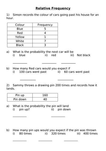 Experimental / Relative Frequency | Teaching Resources