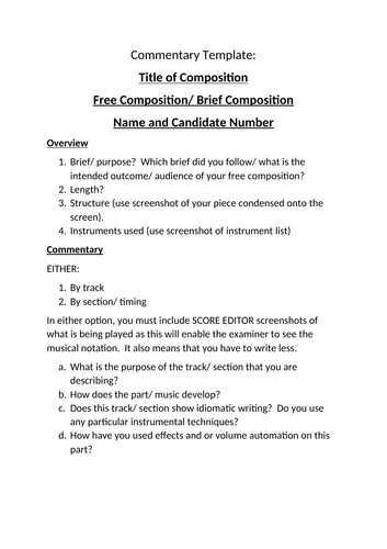 Edexcel GCSE Music composition commentary template