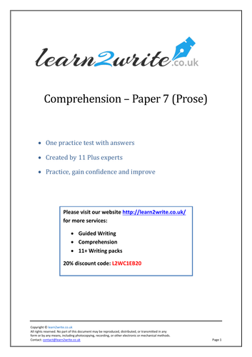 11+Eleven Plus Standard English Comprehension Pack 2