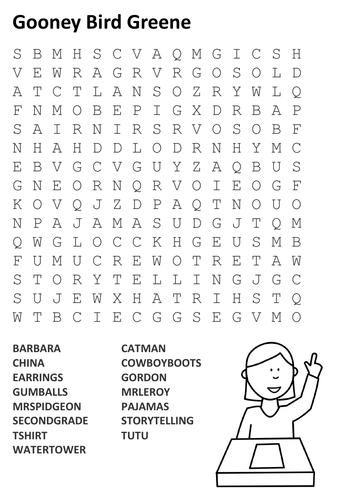 Gooney Bird Greene Word Search