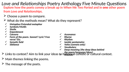 AQA LAST MINUTE REVISION - 15 QUESTIONS ON LOVE AND RELATIONSHIPS