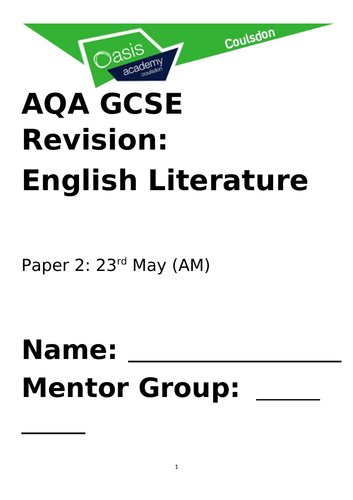 AQA English Literature Paper 2 Revision Guide: AIC P+C Exemplar essays, key quotations and context