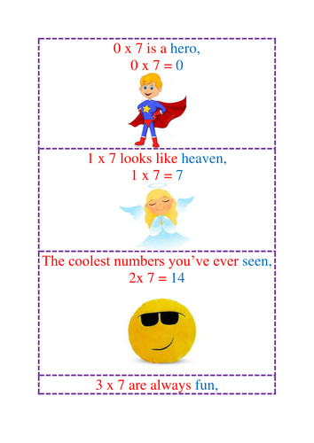 7 times table rhyming flashcards