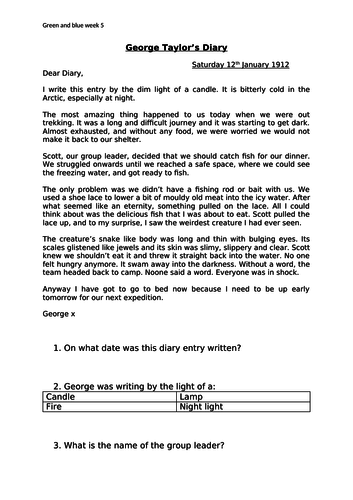 Diary Comprehension Year 2