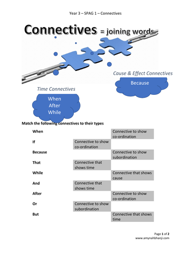 Year 3 - SPAG 1 - Connectives, Noun phrases & Prepositions