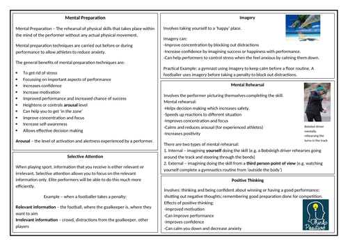 OCR GCSE PE Mental Preparation Revision Sheet