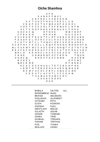 Oíche Shamhna Wordsearch