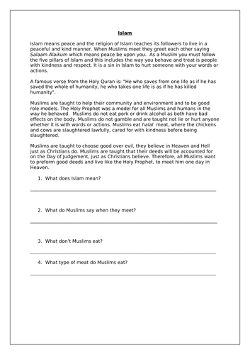 Islam worksheet