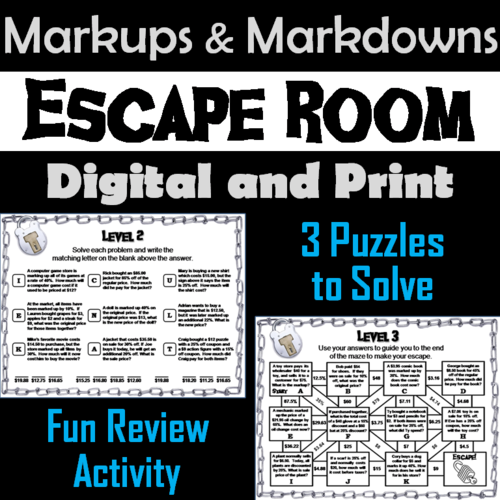 Markups and Markdowns Activity: Escape Room Math