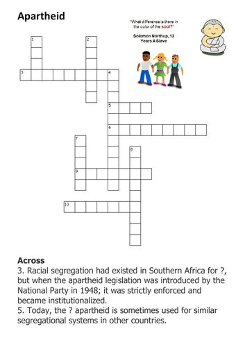 Apartheid Crossword Teaching Resources