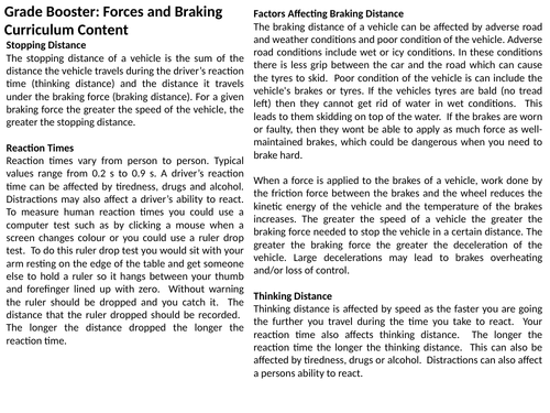 AQA GCSE: Forces and Braking Revision: Physics Paper 2