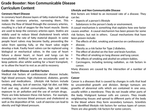 AQA GCSE: Non Communicable Disease Revision: Biology Paper 1