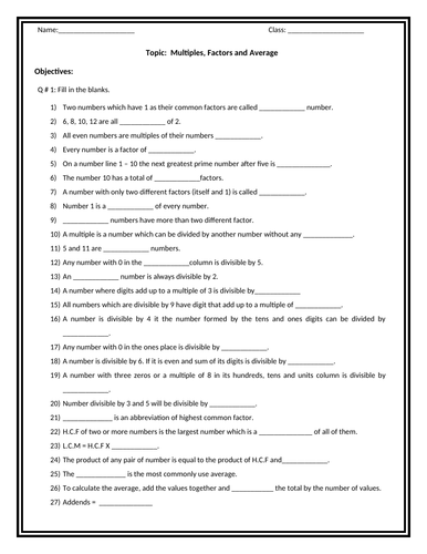 Multiples and factors worksheet | Teaching Resources