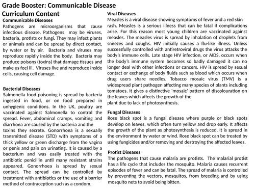 AQA GCSE: Communicable Diseases Revision: Biology Paper 1