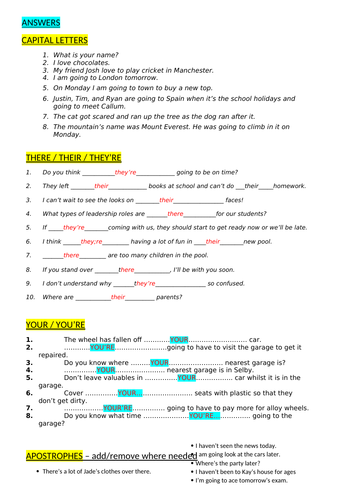 SPAG revision sheet (caps, apostrophes, homophones) - GCSE English