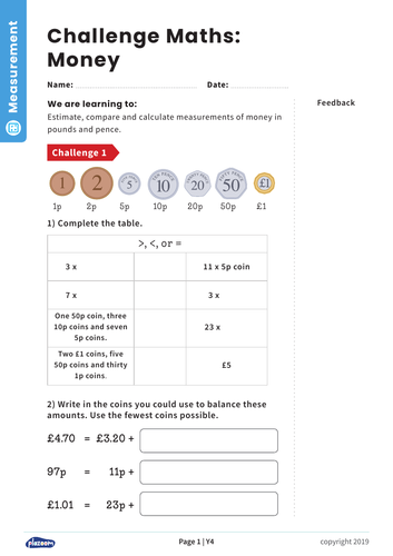 Money: Y4, Measurement – Maths Challenge