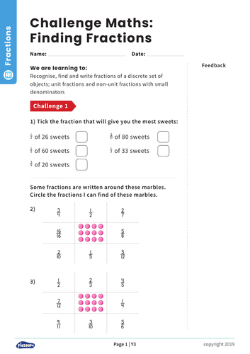 Finding Fractions of Amounts: Y3 – Fractions – Maths Challenge