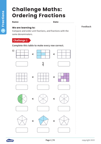 ordering fractions y3 fractions maths challenge teaching resources