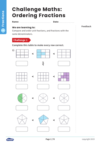 Ordering Fractions: Y3 – Fractions – Maths Challenge