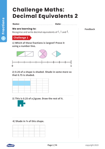 Decimal Equivalents – Halves and Quarters: Y4 – Fractions – Maths Challenge