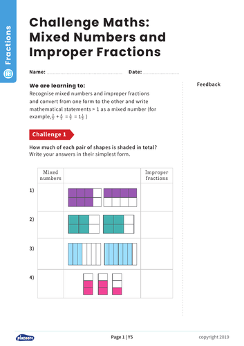 Mixed Numbers and Improper Fractions: Y5 – Fractions – Maths Challenge