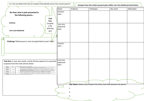 Unseen poetry- comparison planning grid
