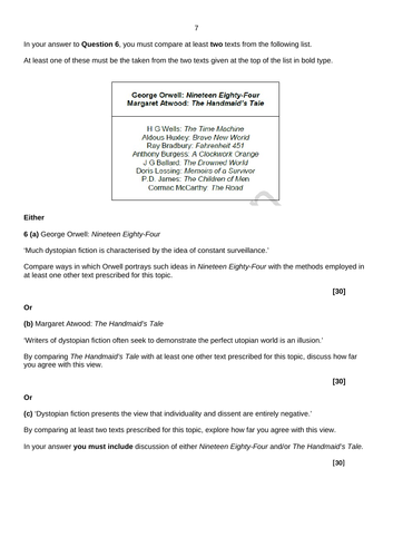 Dystopian Exam Style A Level Questions