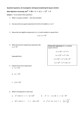 Investigation: Quadratic Vertex Form