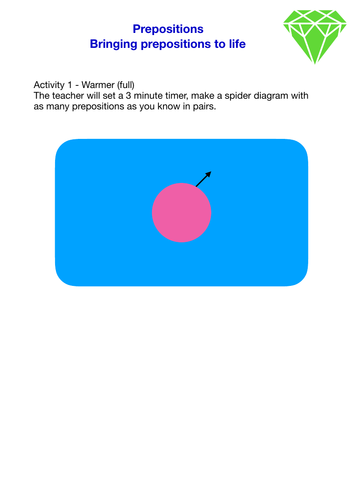 Whole lesson for prepositions (with differentiated worksheet)