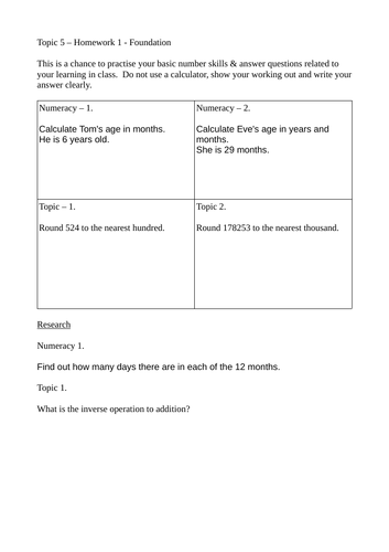 Place value, ordering & rounding integers, powers & roots homework pack. Maths KS3/GCSE.