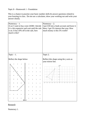 Transformations homework pack. Maths KS3/GCSE | Teaching Resources