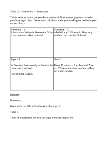 Probability homework pack. Maths KS3/GCSE