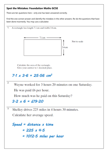 Spot The Mistake Gcse Maths Revision Teaching Resources