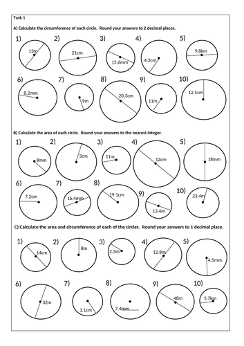 Circumference and area of circles worksheet