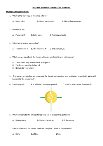 Grade 7 Physics Exam