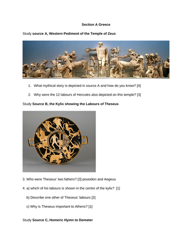 Myth and Religion Mock exam paper