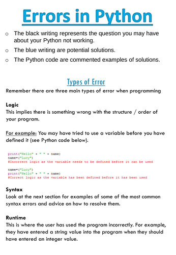 How Many Types Of Error In Python