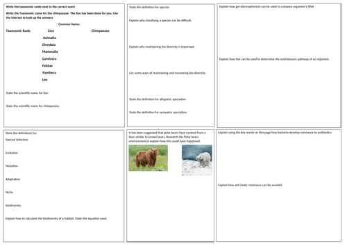 Edexcel Biology(B) A level Topic 3 Revision Mat