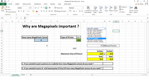 Relationship between Resolution,  File Size and Print size.