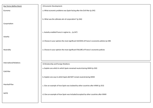 Key Topic 3 Review Sheet (Spain 1931-1978 Edexcel A Level)