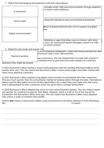 Edexcel GCSE (9-1) Business 1.5 Understanding external influence - Technology and business worksheet
