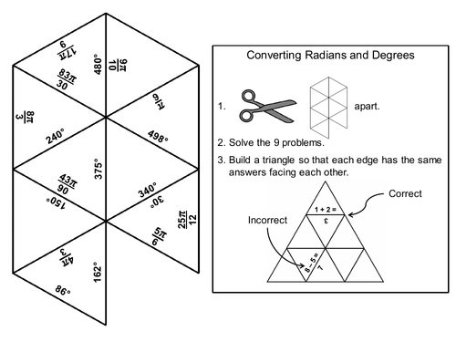 Converting Radians and Degrees Game: Math Tarsia Puzzle