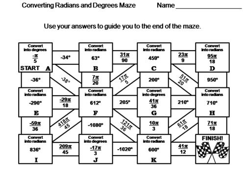 Converting Radians and Degrees Maze