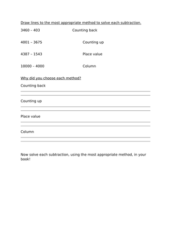 Choosing an appropriate method of subtraction