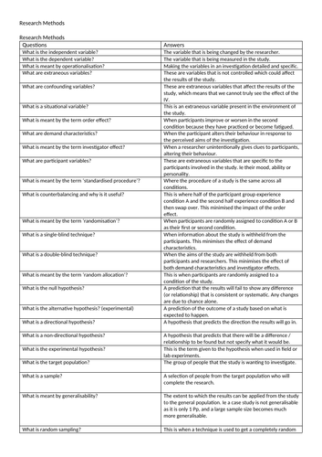 research methods folding revision questions gcse psyc edexcel