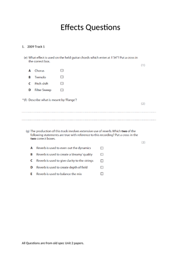 Music Technology Effects Questions from Past Papers