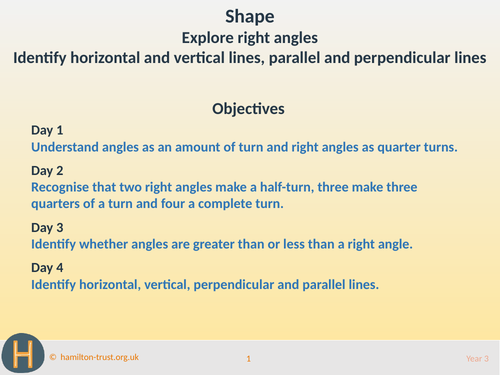 Right angles as turns; angles in 2-D shapes - Teaching Presentation - Year 3