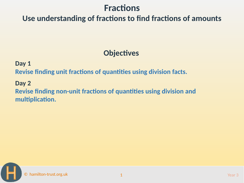 Fractions of amounts - Teaching Presentation - Year 3