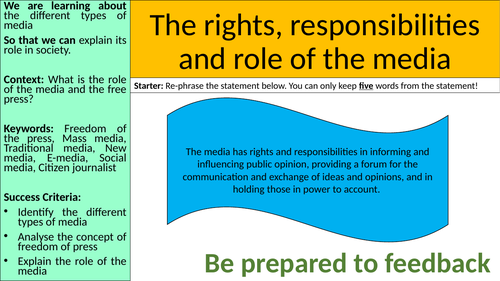 Life in Modern Britain: The rights, responsibilities and role of the media